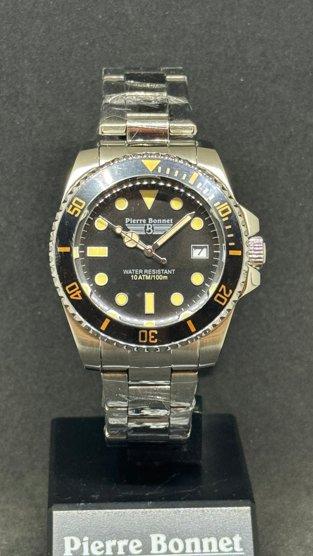 Orologio Pierre Bonnet Submariner Vintage ref 6602A acciaio quadrante nero quarzo