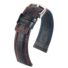 Carica l&#39;immagine nel visualizzatore di Gallery, Cinturino Hirsch Grand Duke nero 24mm imp. rosse L
