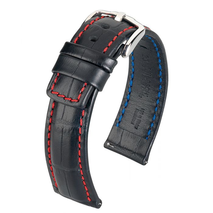 Cinturino Hirsch Grand Duke nero 24mm imp. rosse L