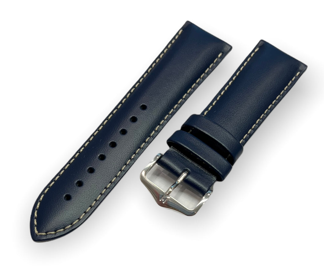 Cinturino Hirsch Trooper blu 24mm impunture bianche L